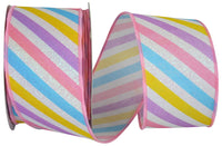 Pastel 2-1 2 Inch Pastel Stripe Diagonal Wired Edge Ribbon for Wreaths & Bows