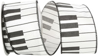 White Black 2-1 2 Inch Piano Keys Wired Edge Ribbon for Wreaths & Bows