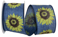 Sunflower Linen Wired Edge Ribbon Denim Yellow 2-1/2 Inch