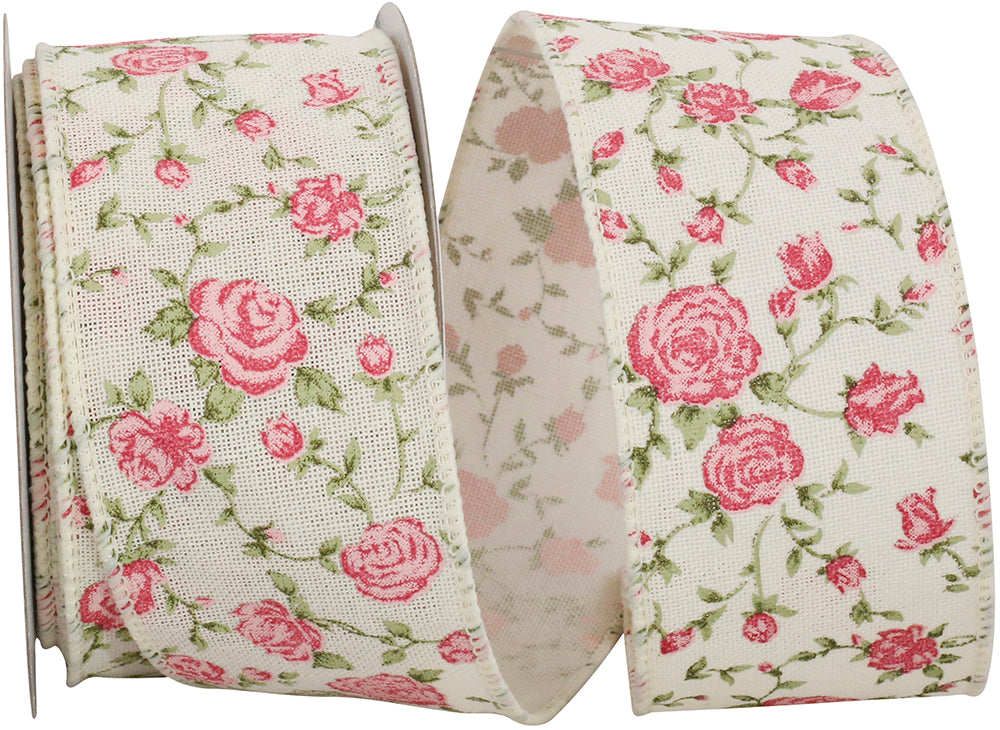 Ivory 2-1 2 Inch Victorian Rose Hopsack Wired Edge Ribbon for Wreaths & Bows