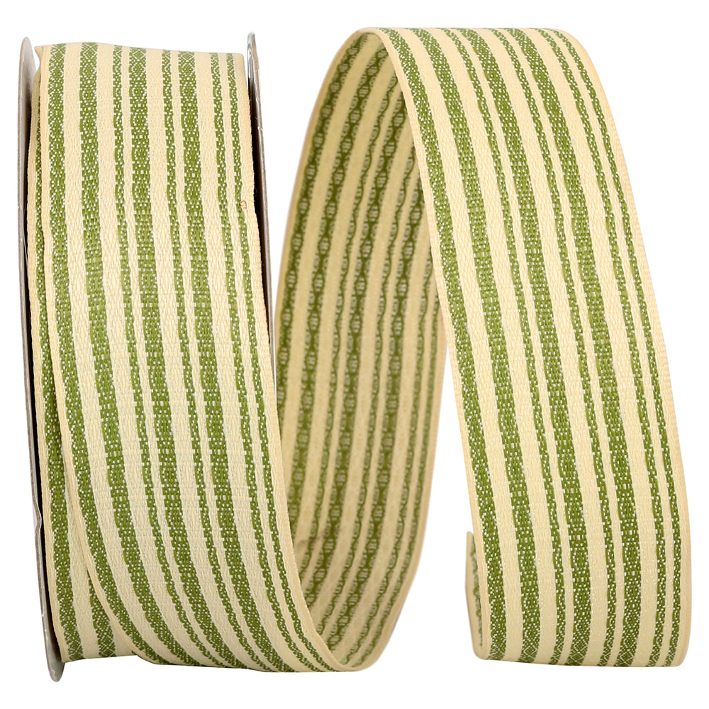 Moss 1-1 2 Inch Vintage Stripes Wired Edge Ribbon for Wreaths & Bows
