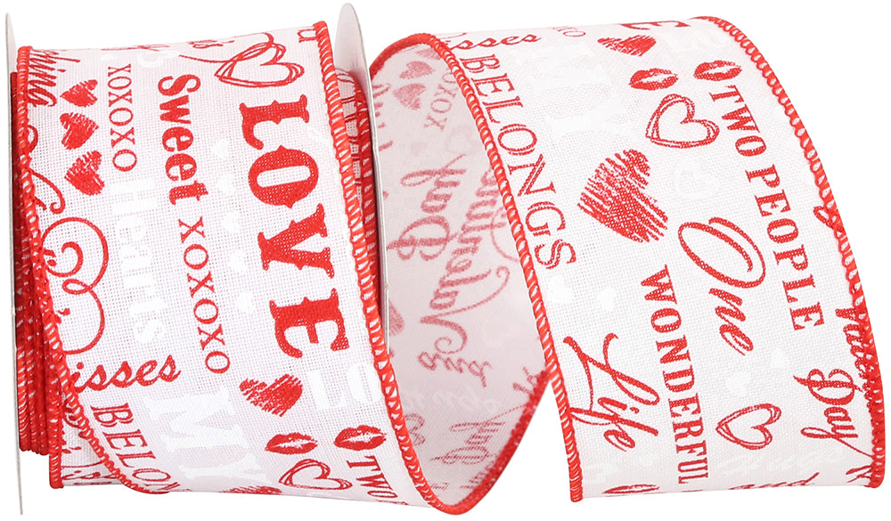 White Red 2-1 2 Inch Words Of Love Linen Wired Edge