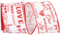 White Red 2-1 2 Inch Words Of Love Linen Wired Edge