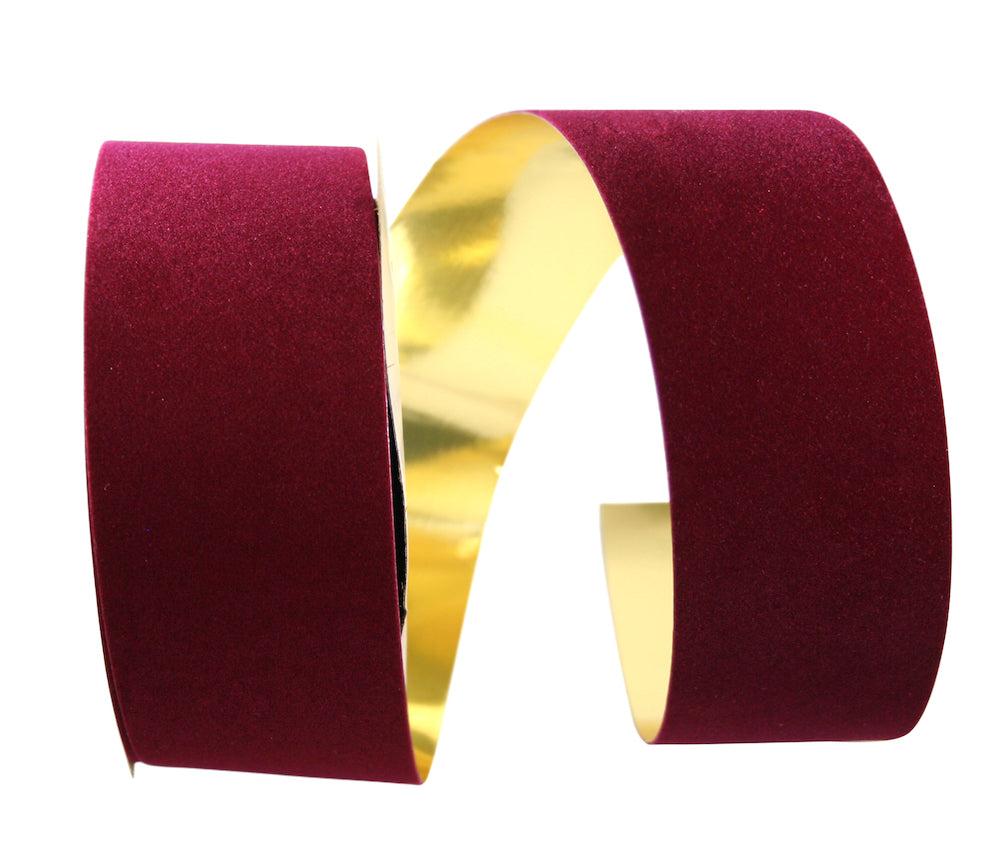 Burgundy Glitter Veltex Ribbon 2-5/8 Inch Gold Backed