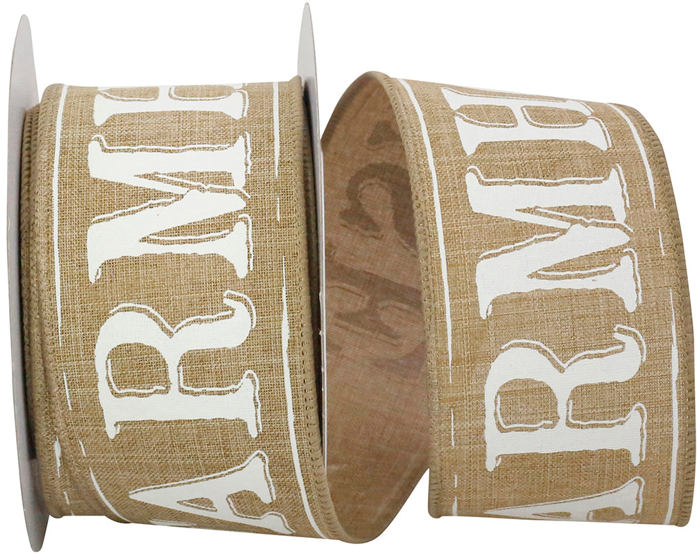 Natural 2-1 2 Inch Farmhouse Words Linen Wired Edge Ribbon Rd for Wreaths & Bows