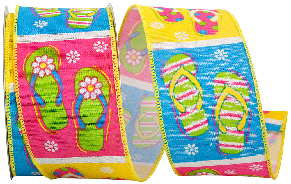 Multi 2-1 2 Inch Flip Flops Linen Wired Edge Ribbon Rd for Wreaths & Bows
