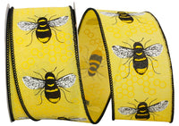 Yellow 2-1 2 Inch Honeybee Linen Wired Edge Ribbon Rd for Wreaths & Bows