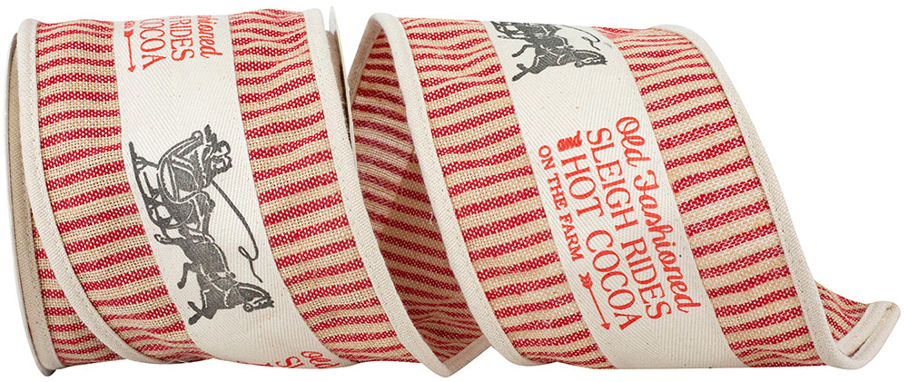 Natural Ticking Wired Edge Ribbon 4 Inch for Wreaths
