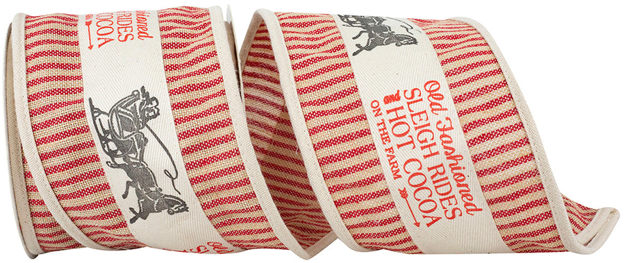 Natural Ticking Wired Edge Ribbon 4 Inch for Wreaths