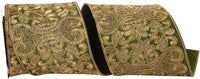 Green Gold 4 Inch Antique Embroidery Filigree Wired Edge Ribbon for Wreaths & Bows