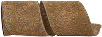 Old 4 Inch Antique Embroidery Filigree Wired Edge Ribbon for Wreaths & Bows