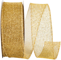 Gold Micro Mesh Glitter Metallic Wired Edge Ribbon 1-1/2 Inch