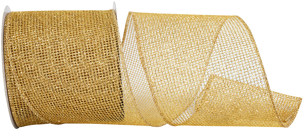 Gold 4 Inch Wired Edge Micro Mesh Glitter Ribbon