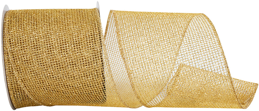 Gold 4 Inch Wired Edge Micro Mesh Glitter Ribbon