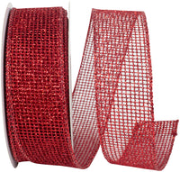 Red Micro Mesh Glitter Metallic Wired Edge Ribbon 1-1/2 Inch