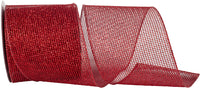 Red 4 Inch Wired Edge Glitter Metallic Micro Mesh Ribbon