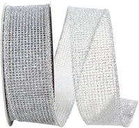 Silver Micro Mesh Glitter Metallic Wired Edge Ribbon 1-1/2 Inch
