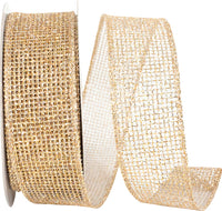 Micro Mesh Glitter Metallic Wired Edge Ribbon Gold Silver 1-1/2 Inch