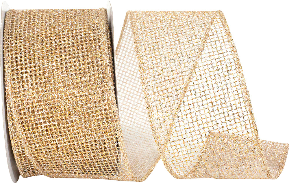 Micro Mesh Glitter Metallic Ribbon Gold Silver 2-1/2 Inch