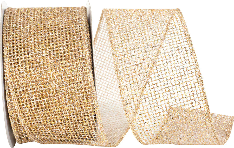 Micro Mesh Glitter Metallic Ribbon Gold Silver 2-1/2 Inch