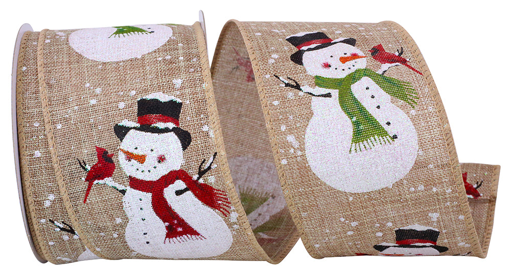 Glitter Snowman 2-1/2 Inch Natural Linen Ribbon for Wreaths