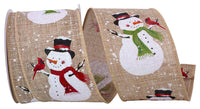 Glitter Snowman 2-1/2 Inch Natural Linen Ribbon for Wreaths
