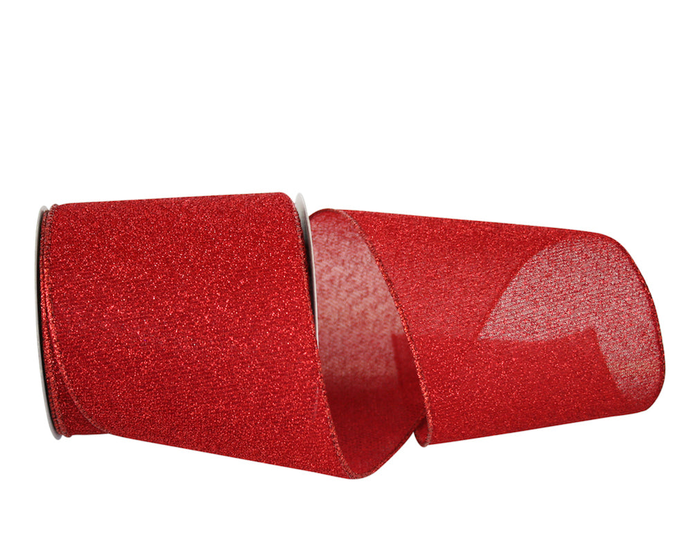 Red 4 Inch Wired Edge Ribbon for Wreaths and Bows