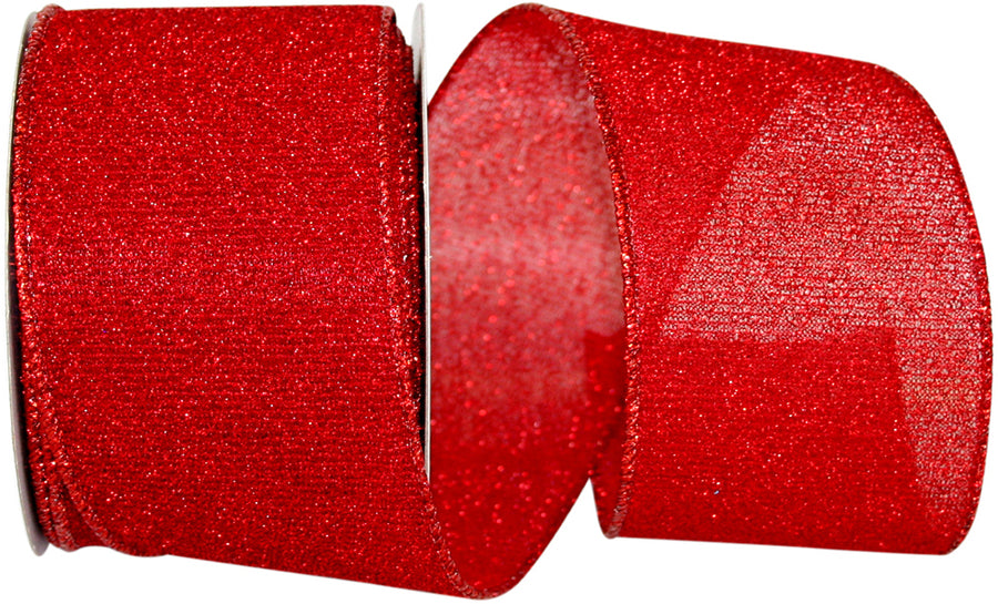 Red 2-1/2 Inch Sparkle Glimmer Wired Edge Ribbon