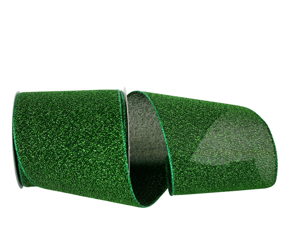 Emerald Wired Edge Ribbon 4 Inch Sparkle Glimmer 10 Yards