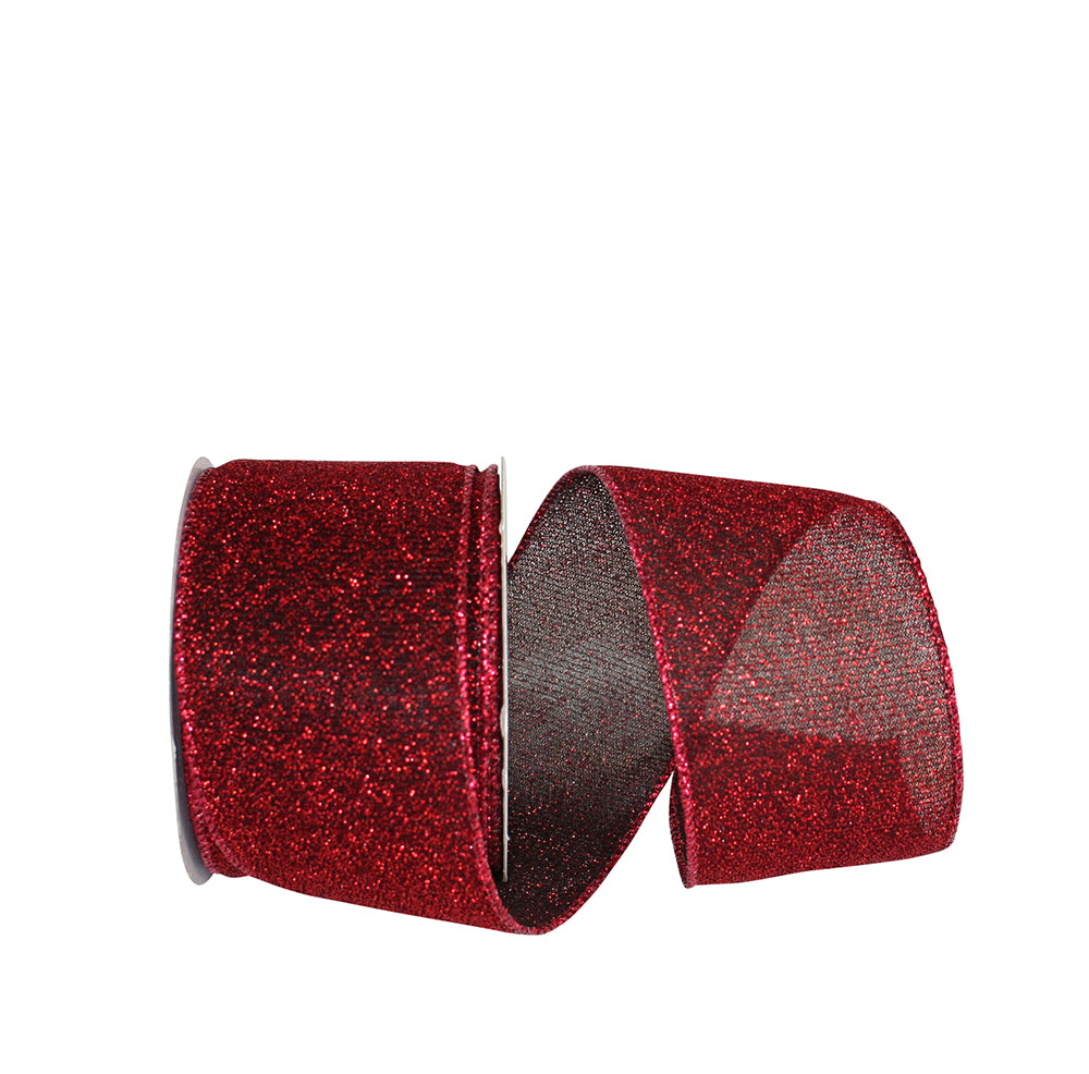 Scarlet Wired Edge Ribbon 2-1/2 Inch Sparkle Glimmer