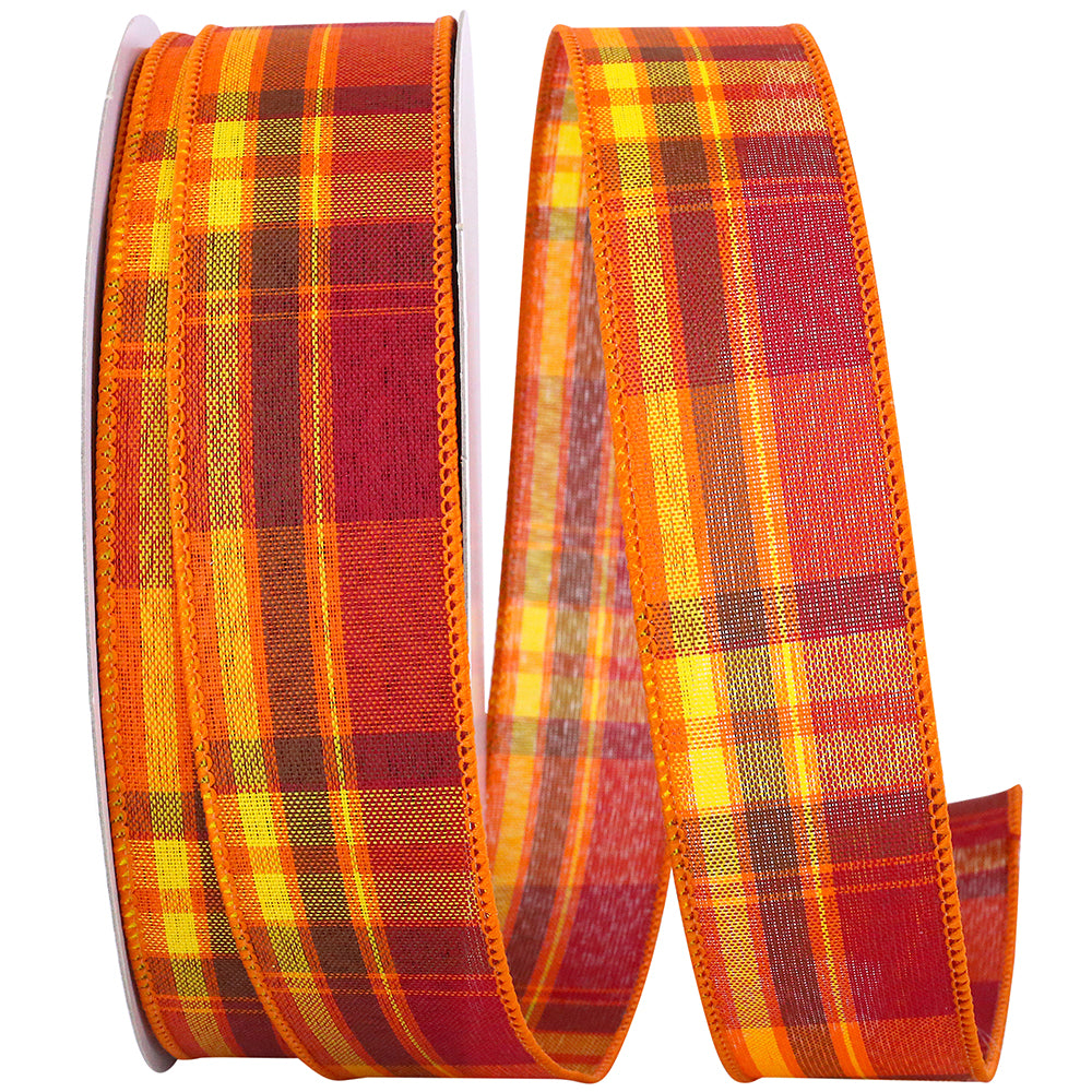 Tierra Tonal Plaid Wired Edge Ribbon Multi 1-1/2 Inch