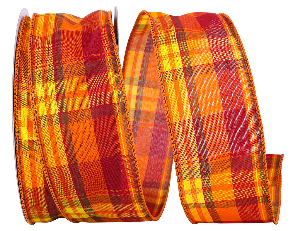 Tierra Tonal Plaid Wired Edge Ribbon Multi 2-1/2 Inch