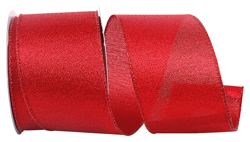 Red Sparkle Metallic Wired Edge Ribbon 2-1/2 Inch for Wreaths