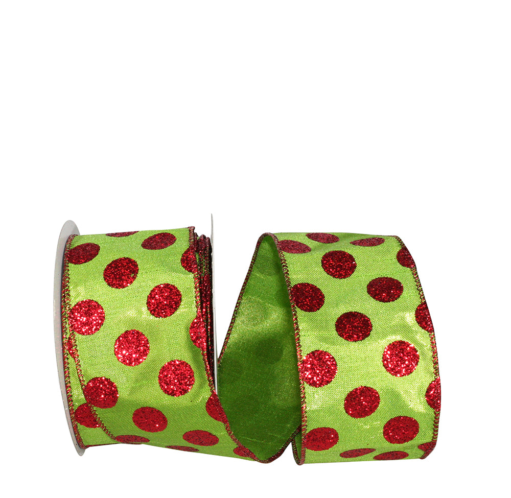 Lime Red 2-1/2 Inch Dots Metallic Shine Ribbon