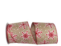 Snowflake Glitter Outline Ribbon Natural Red 4 Inch