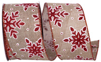 Snowflake Glitter Outline Ribbon Natural Red 2-1/2 Inch