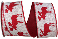 White Red 2-1 2 Inch Moose Snowdrift Wired Edge Ribbon for Wreaths & Bows