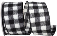 Gingham Check Flannel Wired Edge Ribbon Black White 2-1/2 Inch