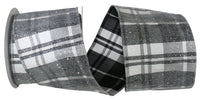 4 Inch Black White Frosted Grand Plaid Wired Edge Ribbon