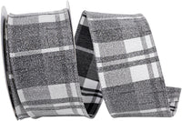 Frosted Grand Plaid Wired Edge Ribbon Black White 2-1/2 Inch