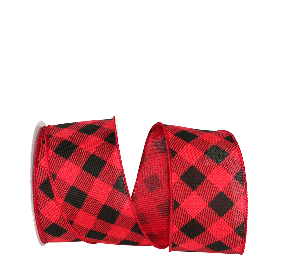 Buffalo Plaid Wired Edge Ribbon Red Black 2-1/2 Inch