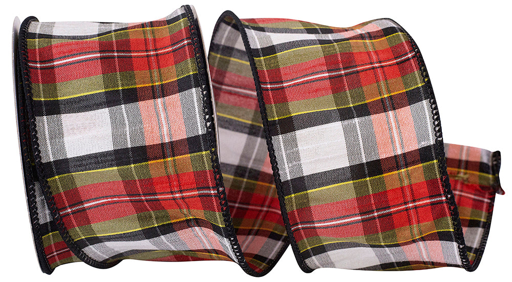 White Dupioni Plaid Wired Edge Ribbon 2-1/2 Inch 10 Yards