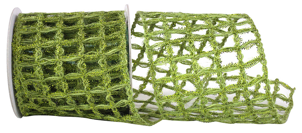 Green 4 Inch Wired Edge Jute Ribbon for Wreaths and Bows