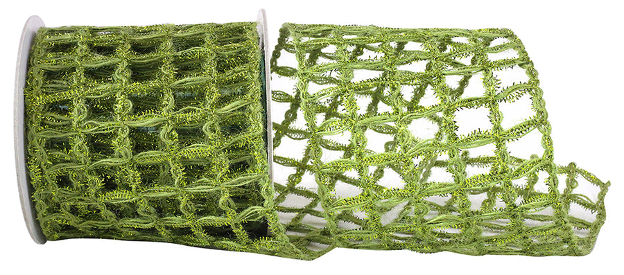 Green 4 Inch Wired Edge Jute Ribbon for Wreaths and Bows