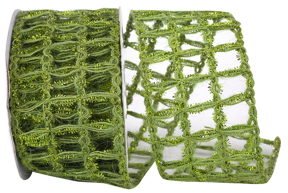Green 2-1/2 Inch Jute Box Sparkle Wired Edge Ribbon