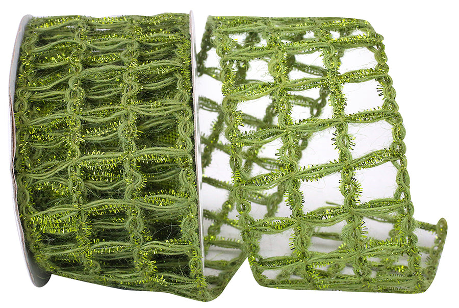 Green 2-1/2 Inch Jute Box Sparkle Wired Edge Ribbon