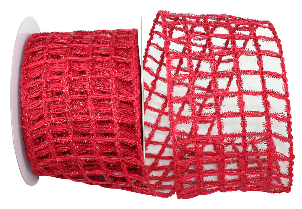 Red 4 Inch Wired Edge Jute Ribbon for Wreaths and Bows