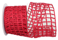 Red 4 Inch Wired Edge Jute Ribbon for Wreaths and Bows