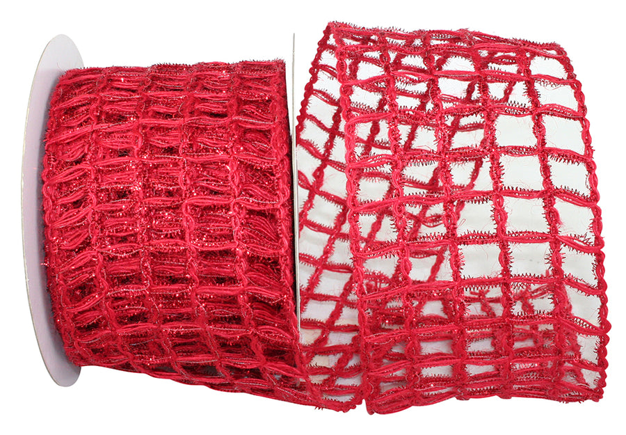 Red 4 Inch Wired Edge Jute Ribbon for Wreaths and Bows