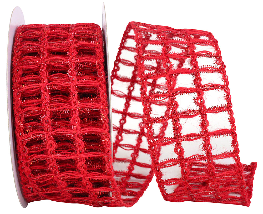 Red 2-1/2 Inch Jute Sparkle Wired Edge Ribbon